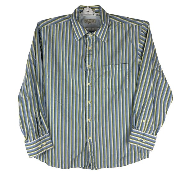 Eighty Eight Men's XL Button-Down Shirt Blue & Green Stripes 100% Cotton - Picture 1 of 7